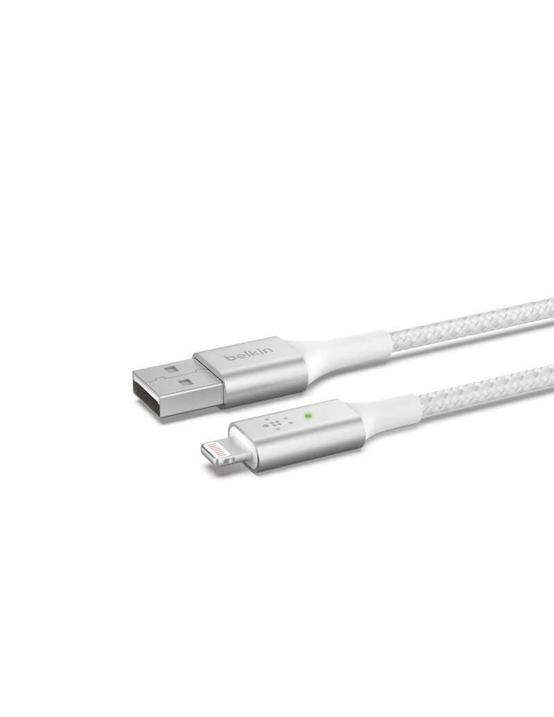 Belkin Smart LED - Nylonflätad USB-A till Lightning kabel, 1,2M - Vit.