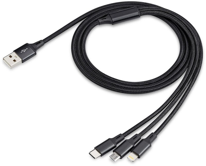 3 in 1 Flätad USB Kabel 2M 2,4A - Svart