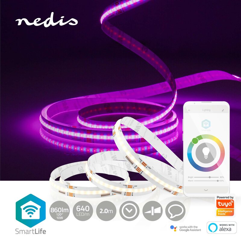 Nedis SmartLife LED-Remsa | Wi-Fi | RGB / Varm till cool vit | COB | 2.00 m |IP20 | 2700 – 6500 K |