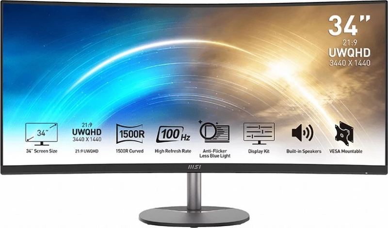 Product Image for MSI PRO MP341CQ Curved / 34" / VA / 3440 x 1440 / 100 Hz / 4ms / 2xHDMI,DP / VESA