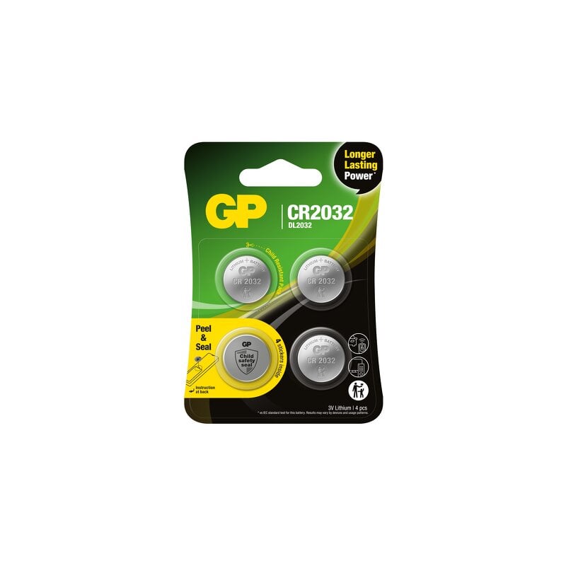 GP knappcell, Lithium, CR2032, 4-pack