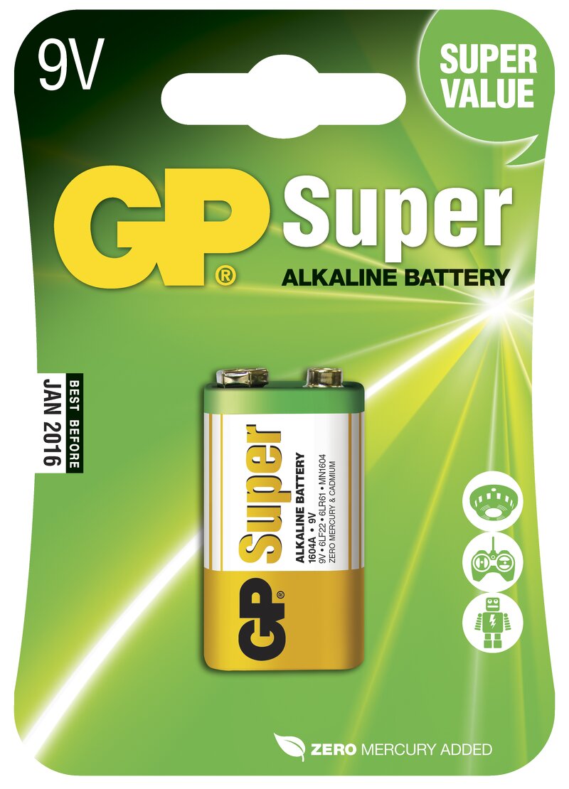 GP Super Alkaline 9V-batteri 1604A/6LF22 1-pack