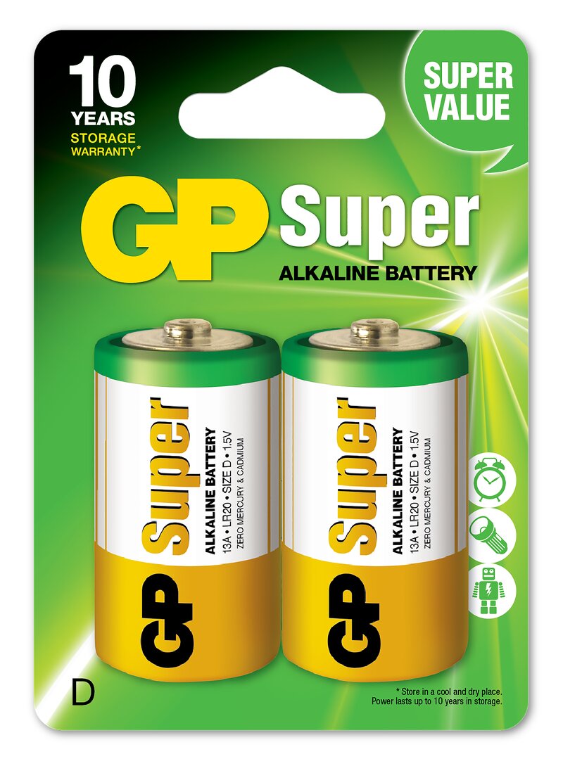 GP Super Alkaline D-batteri 13A/LR20 2-pack