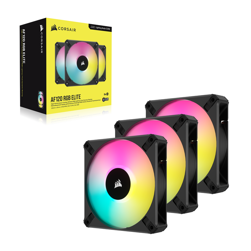 Product Image for Corsair AF120 RGB Elite / iCUE-RGB / PWM / 120mm / 3-pack - Svart