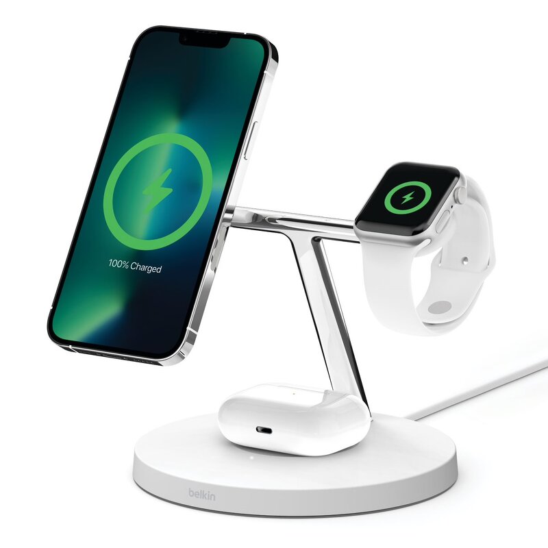 Läs mer om Belkin MagSafe 3-in-1 /15W Wireless Charger / Watch Fast Charger - Vit