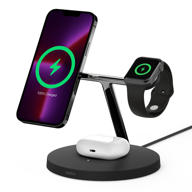 Product Image for Belkin MagSafe 3-in-1 / 15W Wireless Charger / Watch Fast Charger - Svart