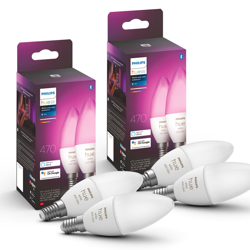 Läs mer om Philips Hue White and Color Ambience 5,3W / B39 / E14 / 4-pack