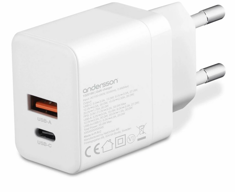 Product Image for Andersson 35W GaN Laddare 2-ports C+A - Vit