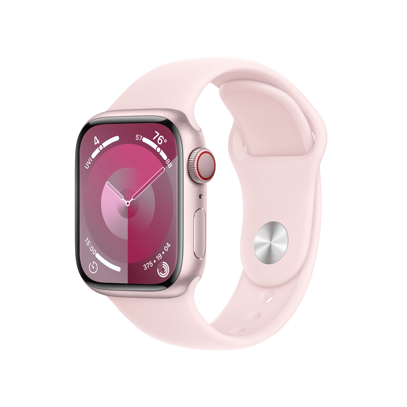 Product Image for Apple Watch Series 9 GPS + Cellular 45mm / Pink Aluminium Case med Light Pink Sport Band - S/M