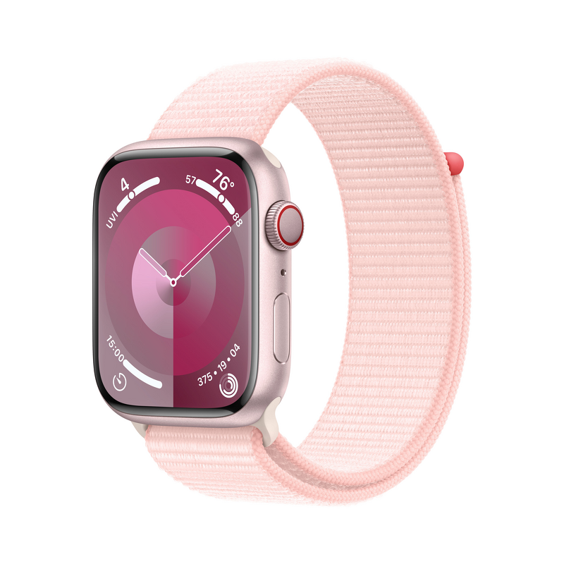 Product Image for Apple Watch Series 9 GPS + Cellular 45mm / Pink Aluminium Case med Light Pink Sport Loop