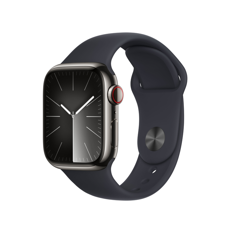 Product Image for Apple Watch Series 9 GPS + Cellular 45mm / Graphite Stainless Steel Case med Midnight Sport Band - M