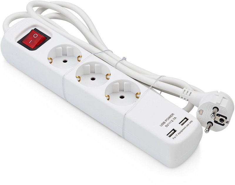 Product Image for Andersson Grenuttag 3x uttag med brytare och två USB-portar - 2m