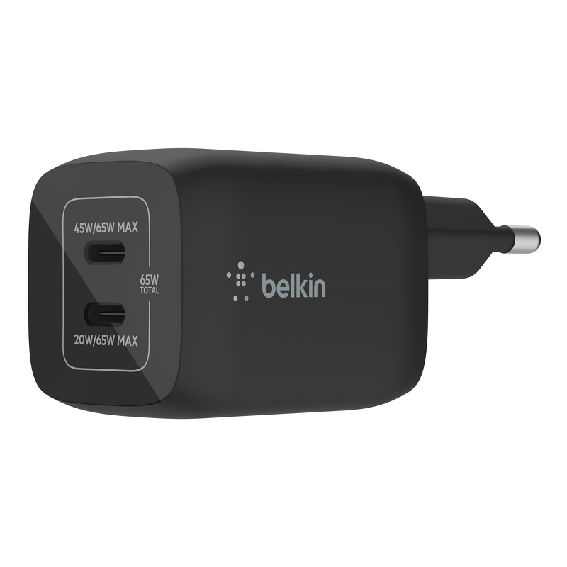 Product Image for Belkin - 65W GaN Dual PD/PPS mini snabbladdare för laptop, mobil, surfplatta - Svart