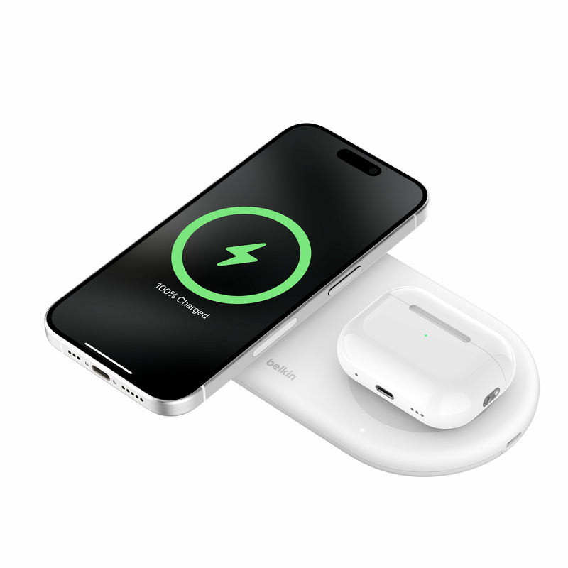 Product Image for Belkin BoostCharge Pro 2-i-1 trådlös laddare med magnetisk Qi2 15 W - Vit