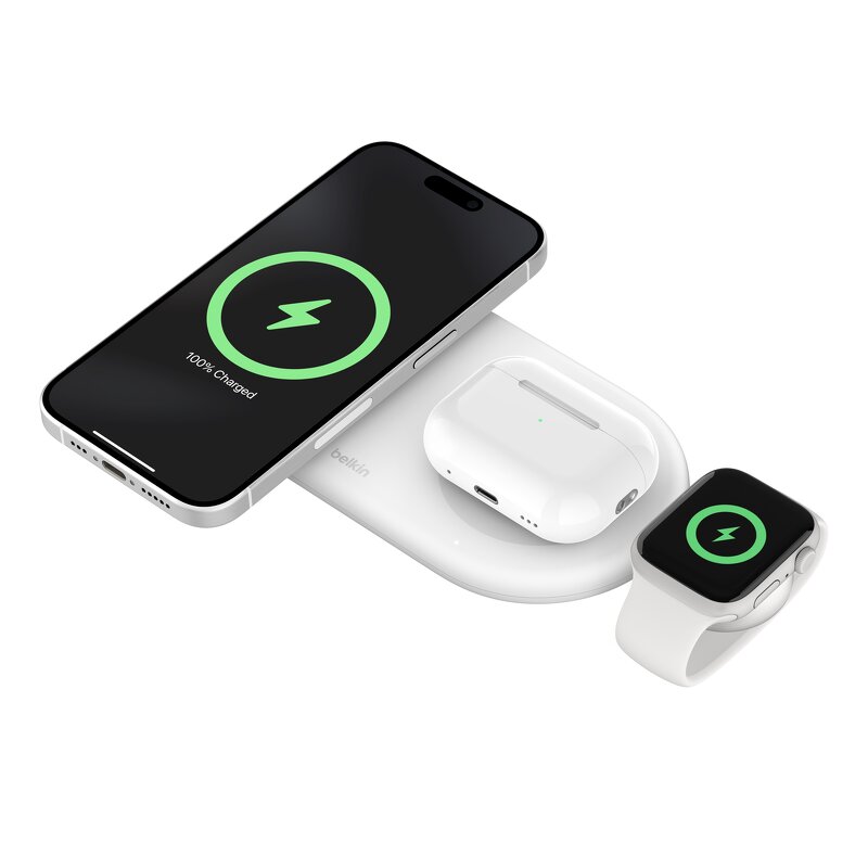 Belkin BoostCharge Pro 3-i-1 trådlös laddare med magnetisk Qi2 15 W - Vit