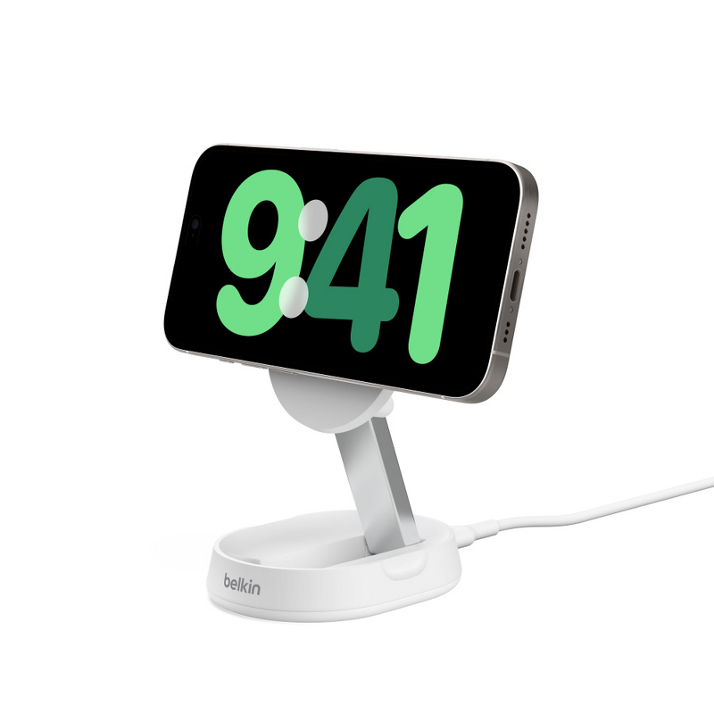 Product Image for Belkin Qi2 Pro 15W trådlöst justerbart magnetiskt laddningsställ - Vit