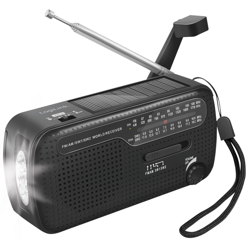 Product Image for Logilink Vevradio med ficklampa och solcell - Svart