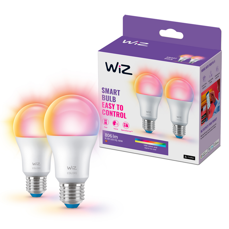 Product Image for WiZ Wi-Fi RGB 60W A60 E27 - 2 pack