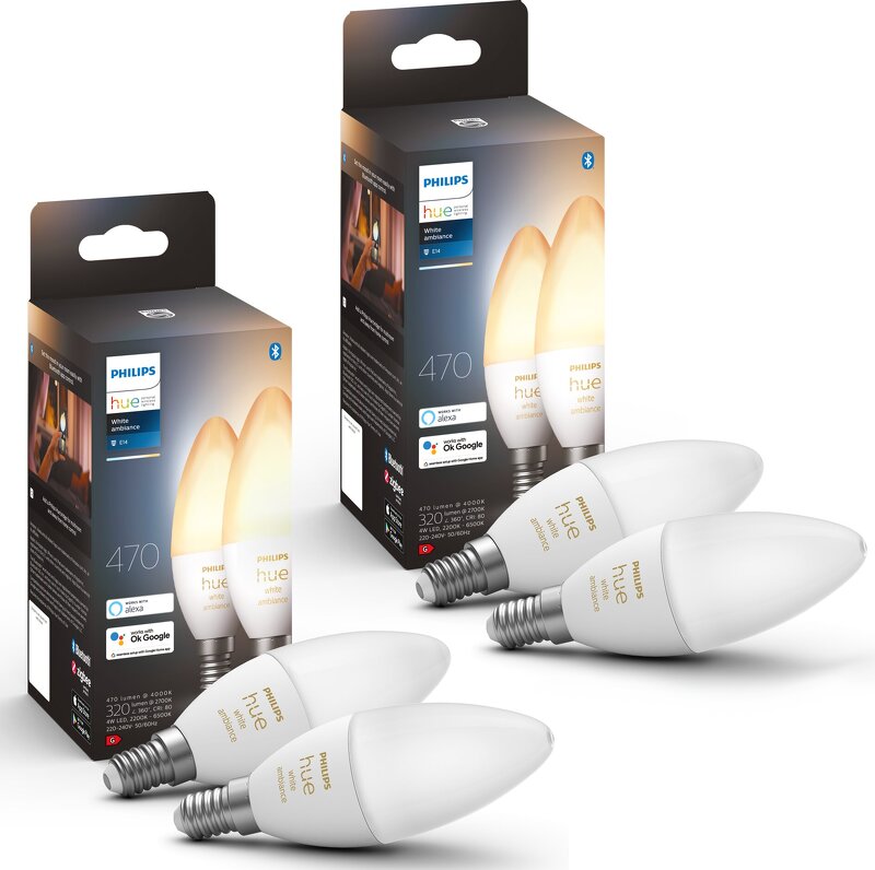 Läs mer om Philips Hue White Ambience 5,2W / B39 / E14 / 4-pack