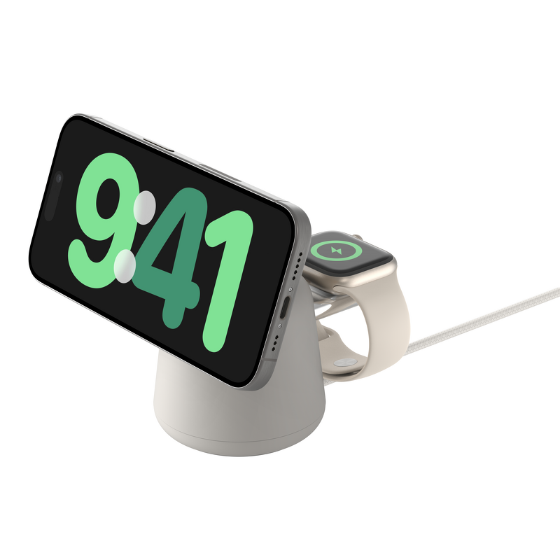 Product Image for Belkin - Trådlös 2-i-1-laddningsdocka med 15W MagSafe - Sand