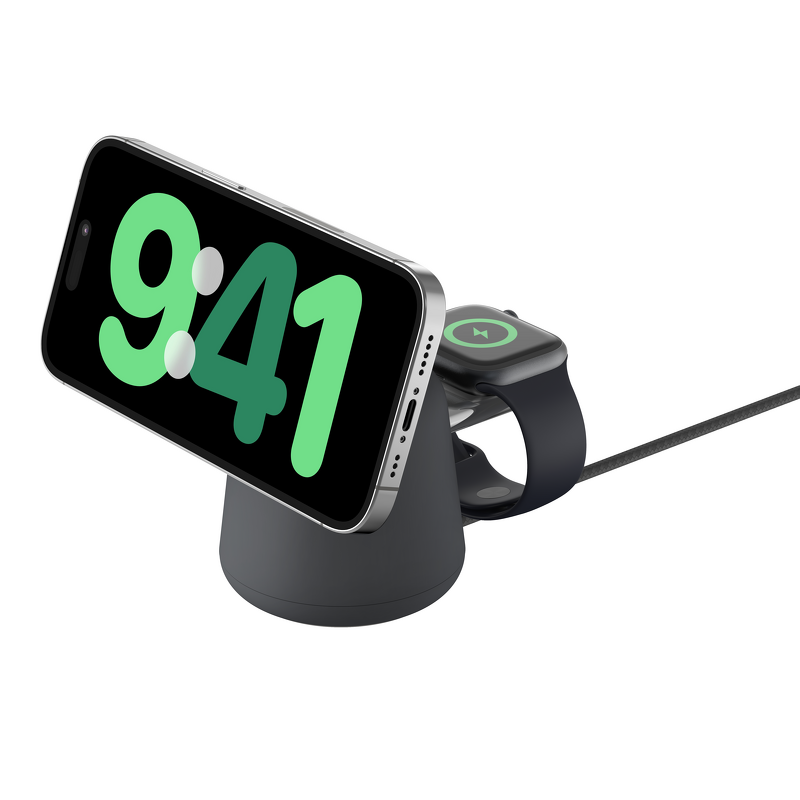 Product Image for Belkin - Trådlös 2-i-1-laddningsdocka med 15W MagSafe - Charcoal