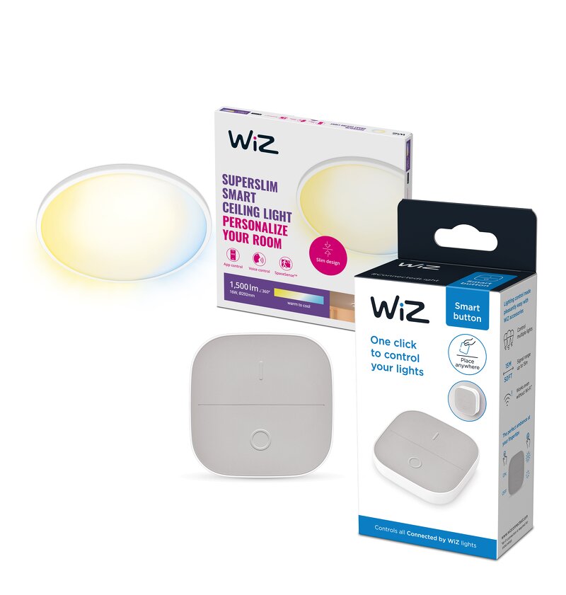 WiZ SuperSlim Warm white Ceiling 16W – White + Portable Button