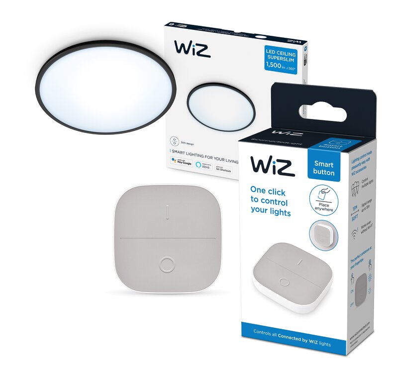 WiZ SuperSlim White Ceiling 16W – Black + Portable Button