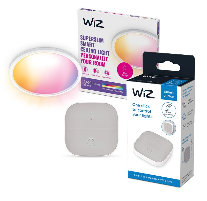 WiZ SuperSlim RGB Ceiling 22W – White + Portable Button
