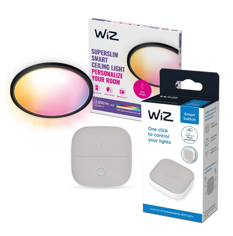 WiZ SuperSlim RGB Ceiling 22W – Black + Portable button