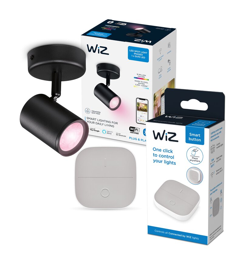 Läs mer om WiZ IMAGEO Spots 1x5W B 22-65K RGB - Black + Portable Button