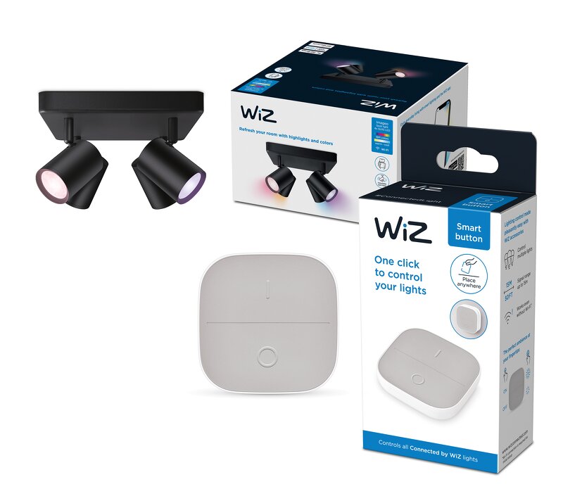 WiZ IMAGEO RGB Spots 4x5W – Black + Portable Button