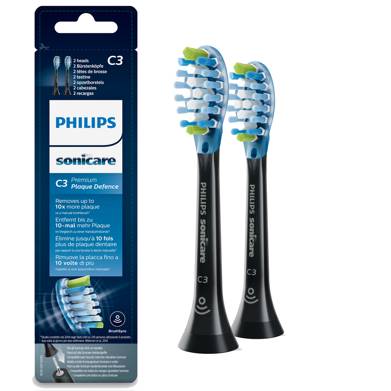 Product Image for Philips C3 Premium Plaque Defence Borsthuvuden 2-pack HX9042/33 - Svart