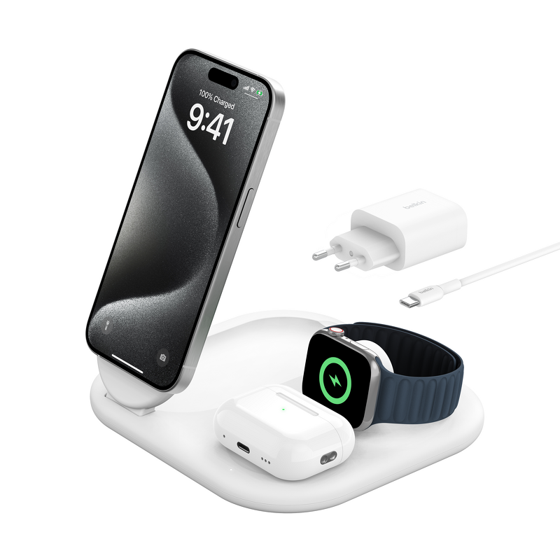 Product Image for Belkin - 3-in-1 MagSafe Compatible Qi2 Wireless Stand/Pad - Vit