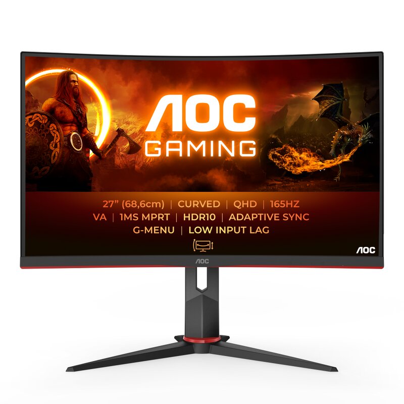 AOC CQ27G2S/BK Curved / 27″ / 2560×1440 / VA / 165hz / 1ms / HDR10 / 2xHDMI/DP