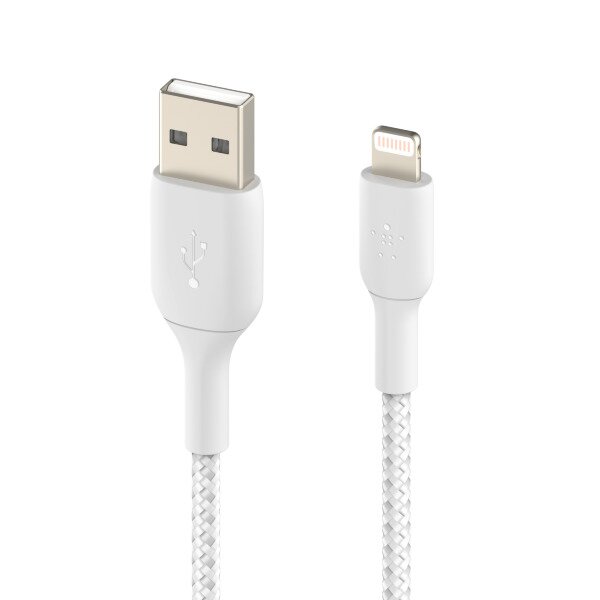 Belkin Nylonflätad Lightning till USB-A kabel, 1 meter - Vit (Fyndvara - Klass 1)