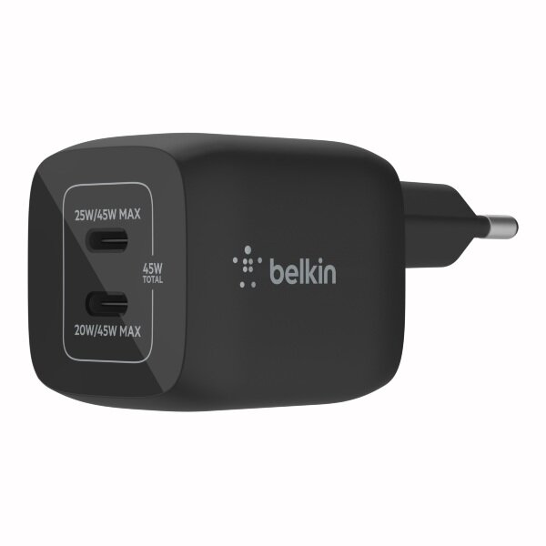Belkin – 45W GaN Dual PD/PPS mini snabbladdare för laptop mobil sufplatta – Svart (Fyndvara – Klass 1)