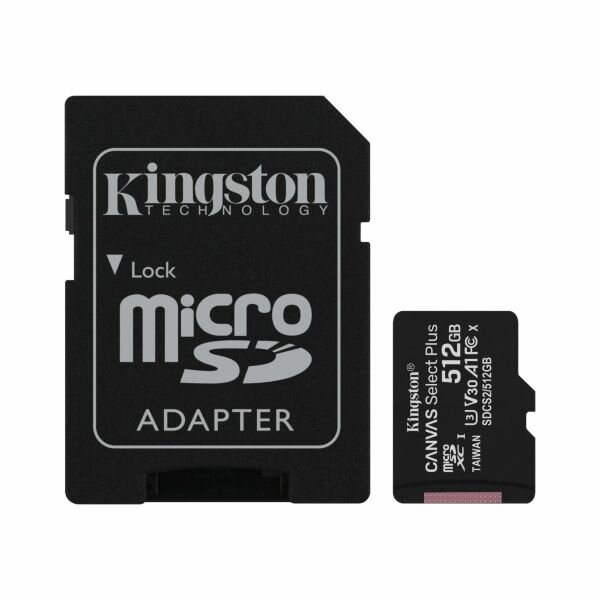 Kingston microSDXC Canvas Select Plus – 512GB / Class 10 / UHS-1 / Adapter (Fyndvara – Klass 1)