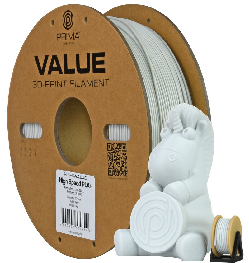 PrimaValue PLA+ High Speed – 1.75mm – 1kg – Grå