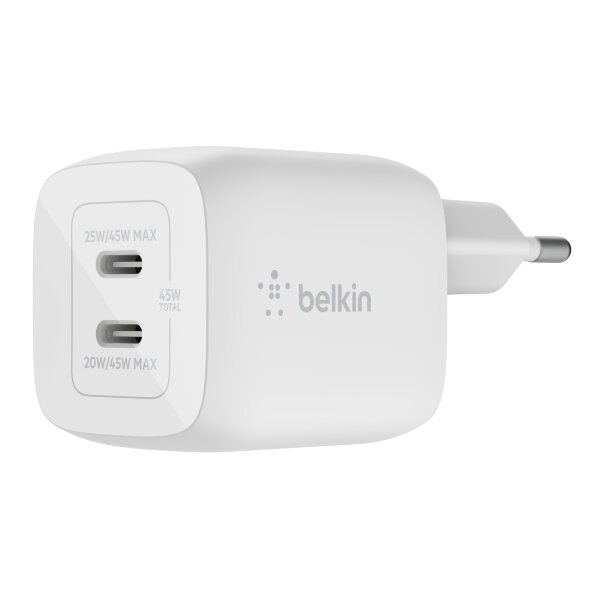 Belkin - 45W GaN Dual PD/PPS mini snabbladdare för laptop, mobil, surfplatta - Vit (Fyndvara - Klass 1)