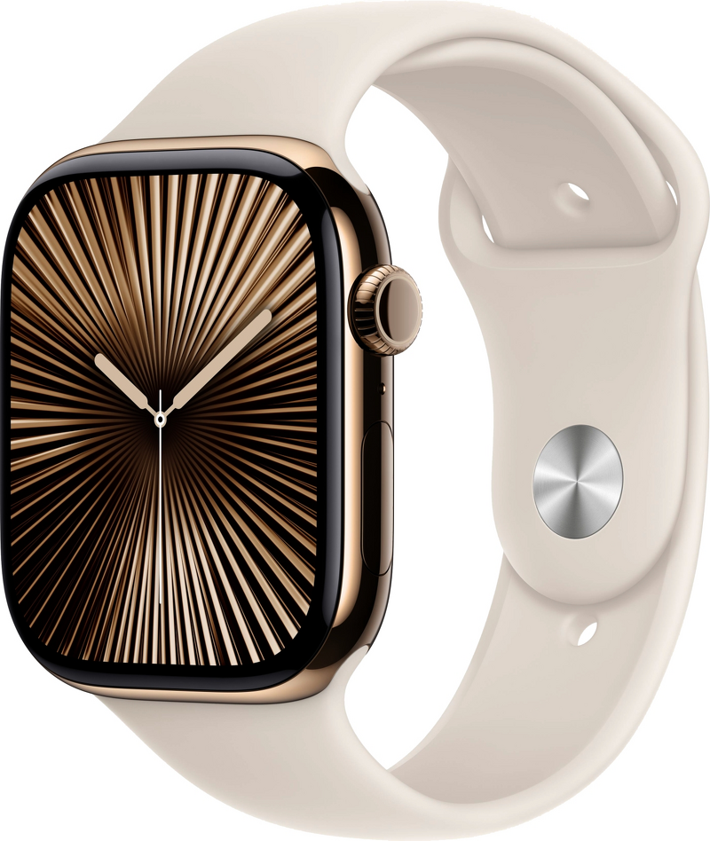 Product Image for Apple Watch Series 10 GPS + Cel 46mm / Gold Titanium Case / Starlight Sport Band - M/L
