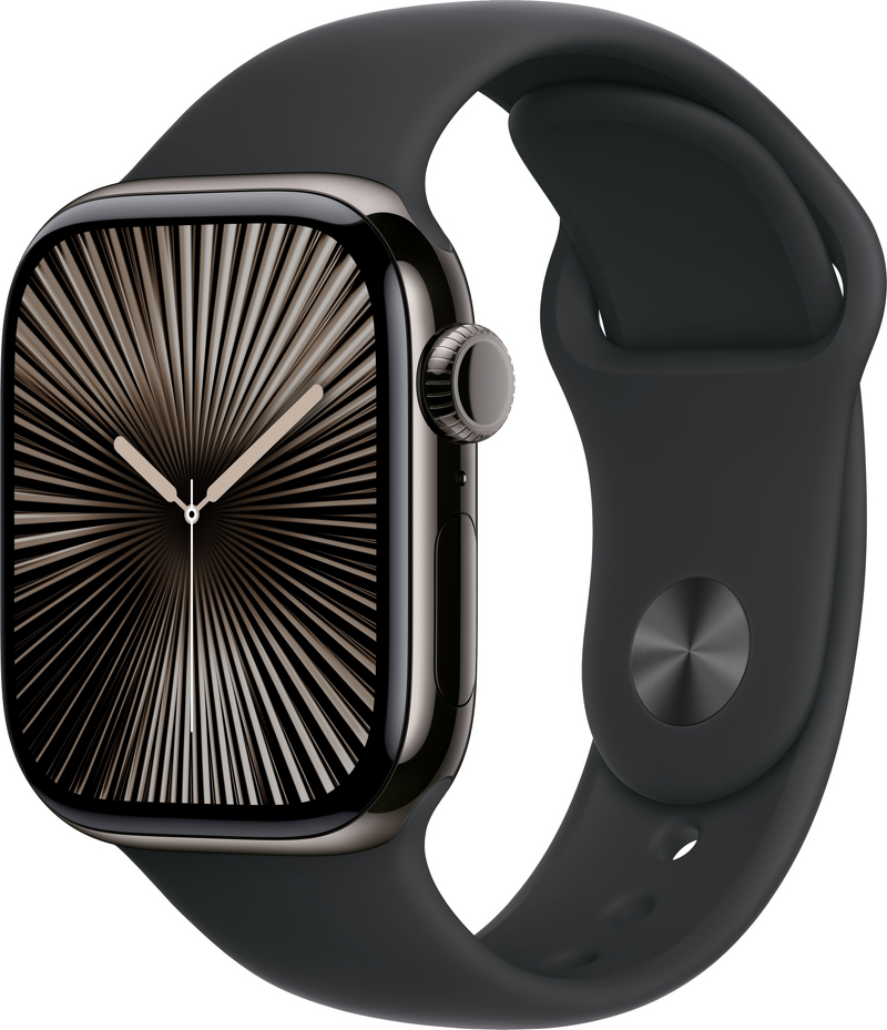 Product Image for Apple Watch Series 10 GPS + Cel 42mm / Slate Titanium Case / Black Sport Band - S/M