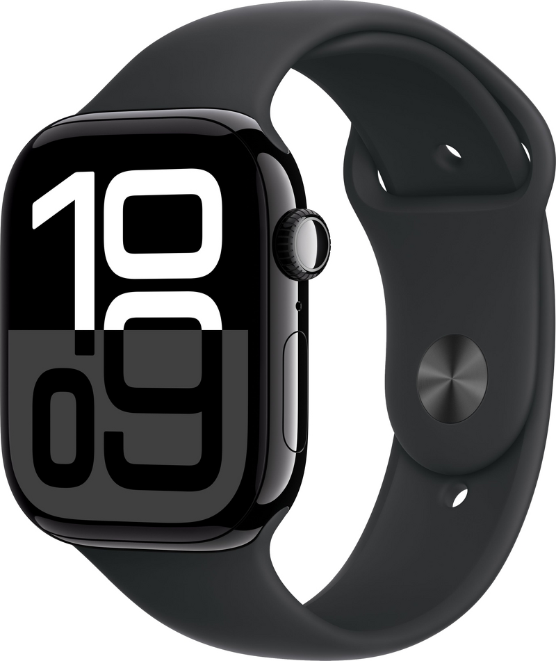 Product Image for Apple Watch Series 10 GPS + Cel 46mm / Jet Black Aluminium Case / Black Sport Band - S/M