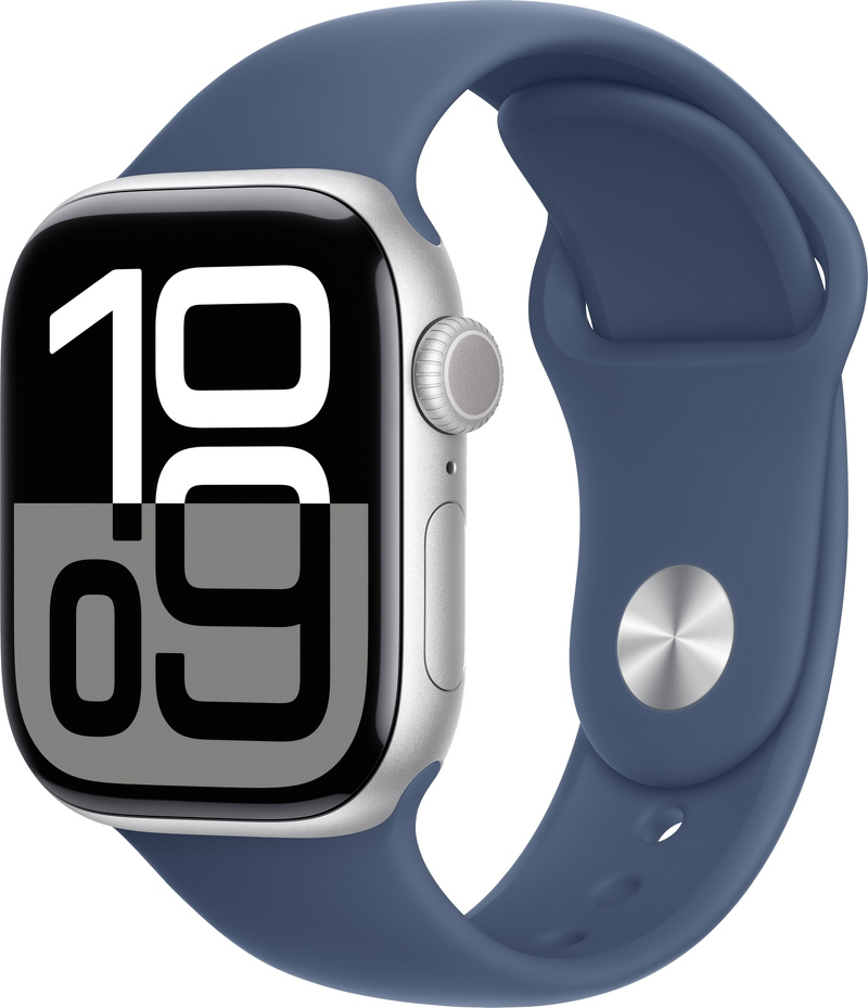 Product Image for Apple Watch Series 10 GPS + Cel 42mm / Silver Aluminium Case / Denim Sport Band - S/M