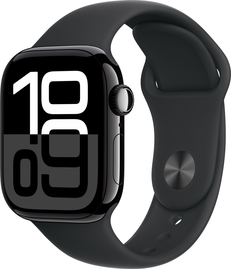 Product Image for Apple Watch Series 10 GPS + Cel 42mm / Jet Black Aluminium Case / Black Sport Band - M/L
