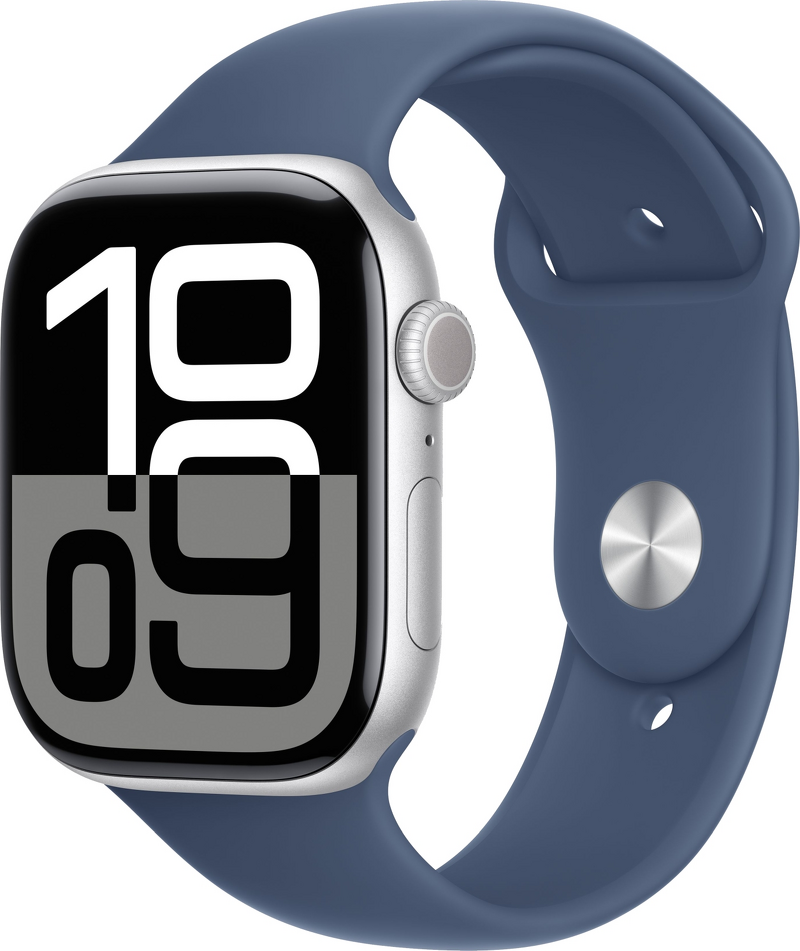 Product Image for Apple Watch Series 10 GPS 46mm / Silver Aluminium Case / Denim Sport Band - M/L