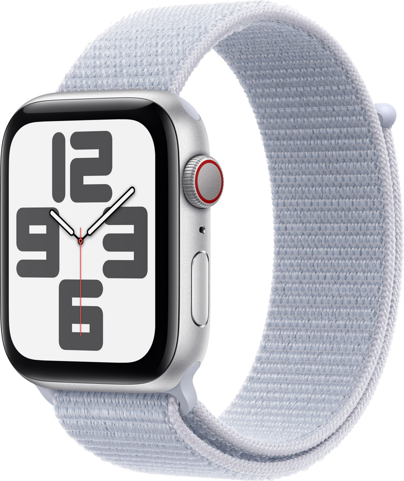 Product Image for Apple Watch SE 2024 GPS + Cel 44mm Silver Aluminium Case / Blue Cloud Sport Loop