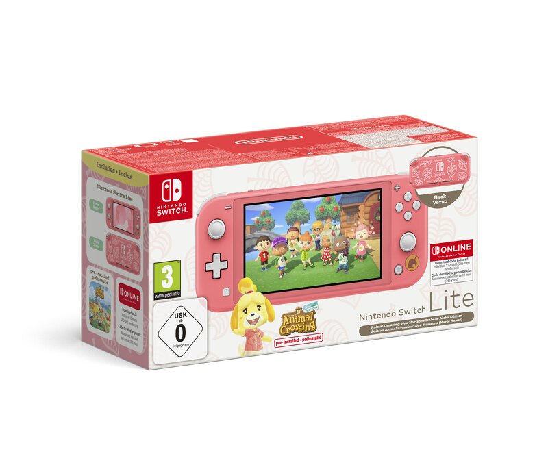 Nintendo Switch Lite – Coral + Animal Crossing