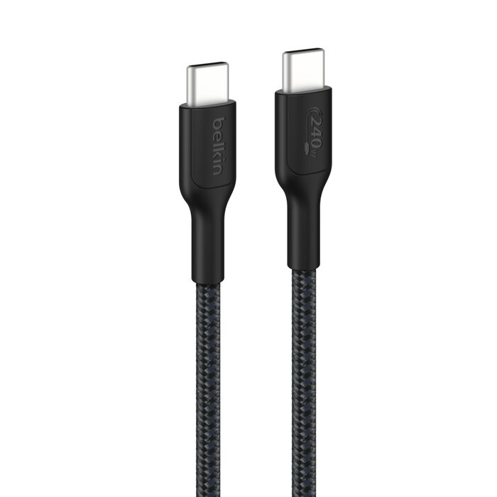 Product Image for Belkin BoostCharge-snabbladdningskabel USB-C till USB-C / Flätad / 240W / 3m - Svart