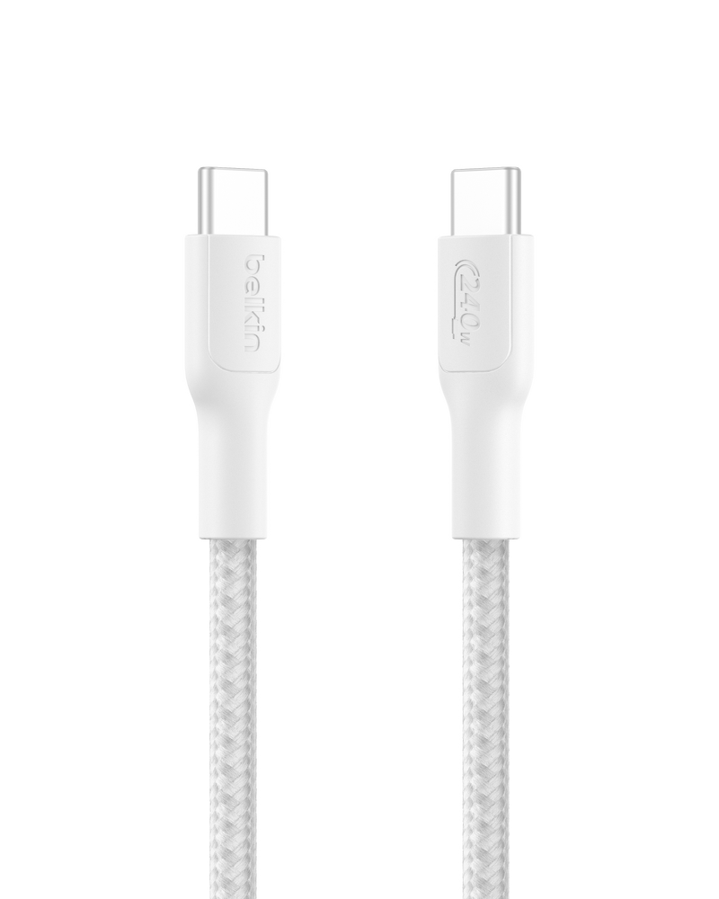 Product Image for Belkin BoostCharge-snabbladdningskabel USB-C till USB-C / Flätad / 240W / 1m - Vit