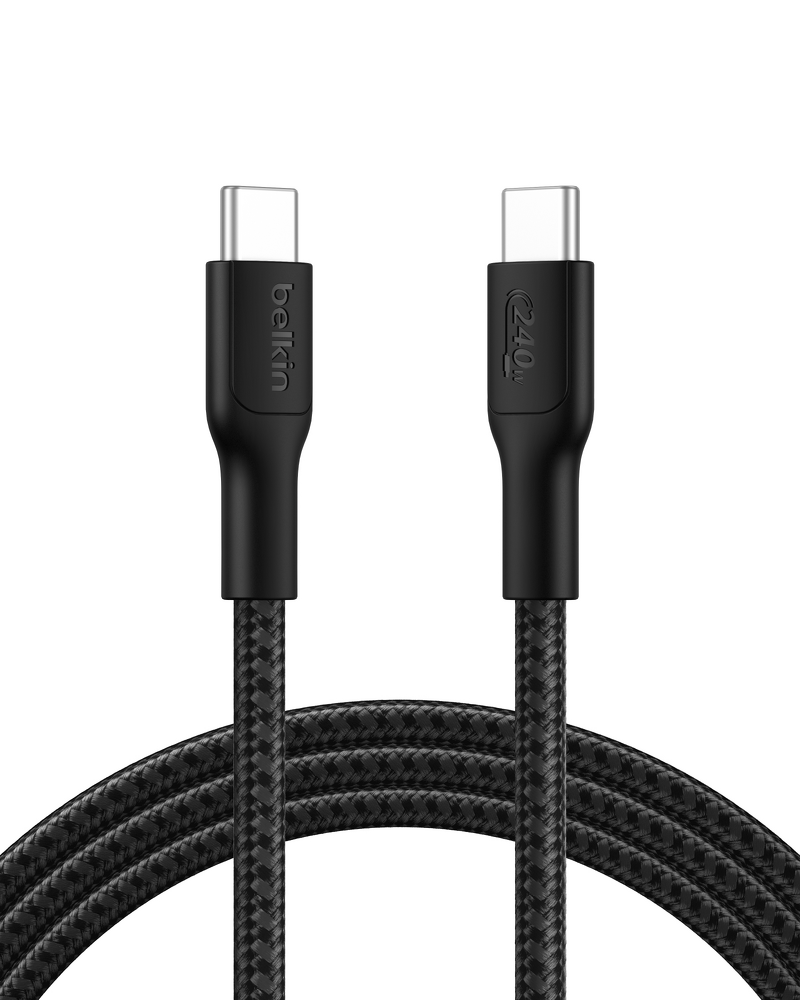 Product Image for Belkin BoostCharge-snabbladdningskabel USB-C till USB-C / Flätad / 240W / 2m - Svart